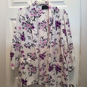 Worthington White Top with Purple Floral Pattern